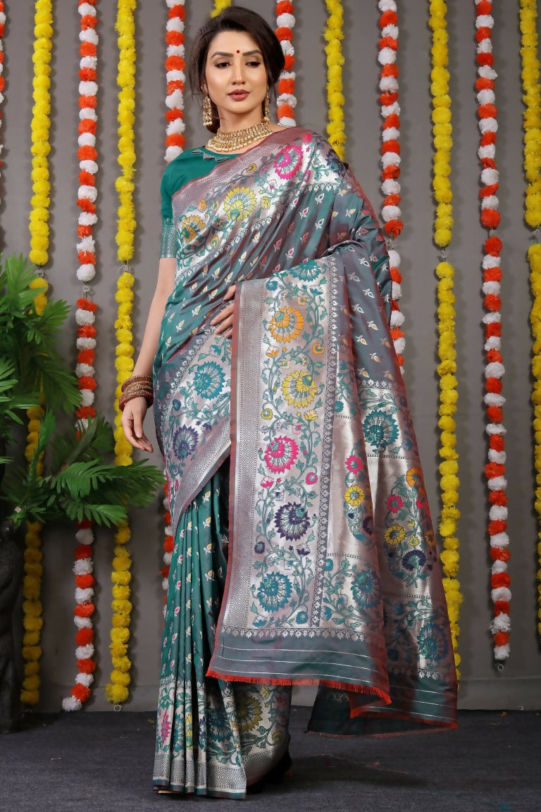 Jyoti Fashion Women's Bottle Green Banarasi Silk Zari Woven Saree with Blouse | Swadesiicart