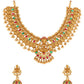 Aadita Gold-Toned Red & Green Stone-Studded Temple Jewelry Set - Swadesiicart