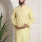 Sojanya Men Yellow Dobby Self-Checked Straight Kurta | Swadesiicart