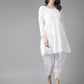 ADA Women White Cotton Sustainable Hand Embroidered Chikankari A-line Handloom Kurta & Dhoti Pants | Swadesiicart
