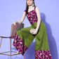 InWeave Women's Wine Brocade Strappy Top W Olive Wine Brocade Palazzo Set - Swadesiicart