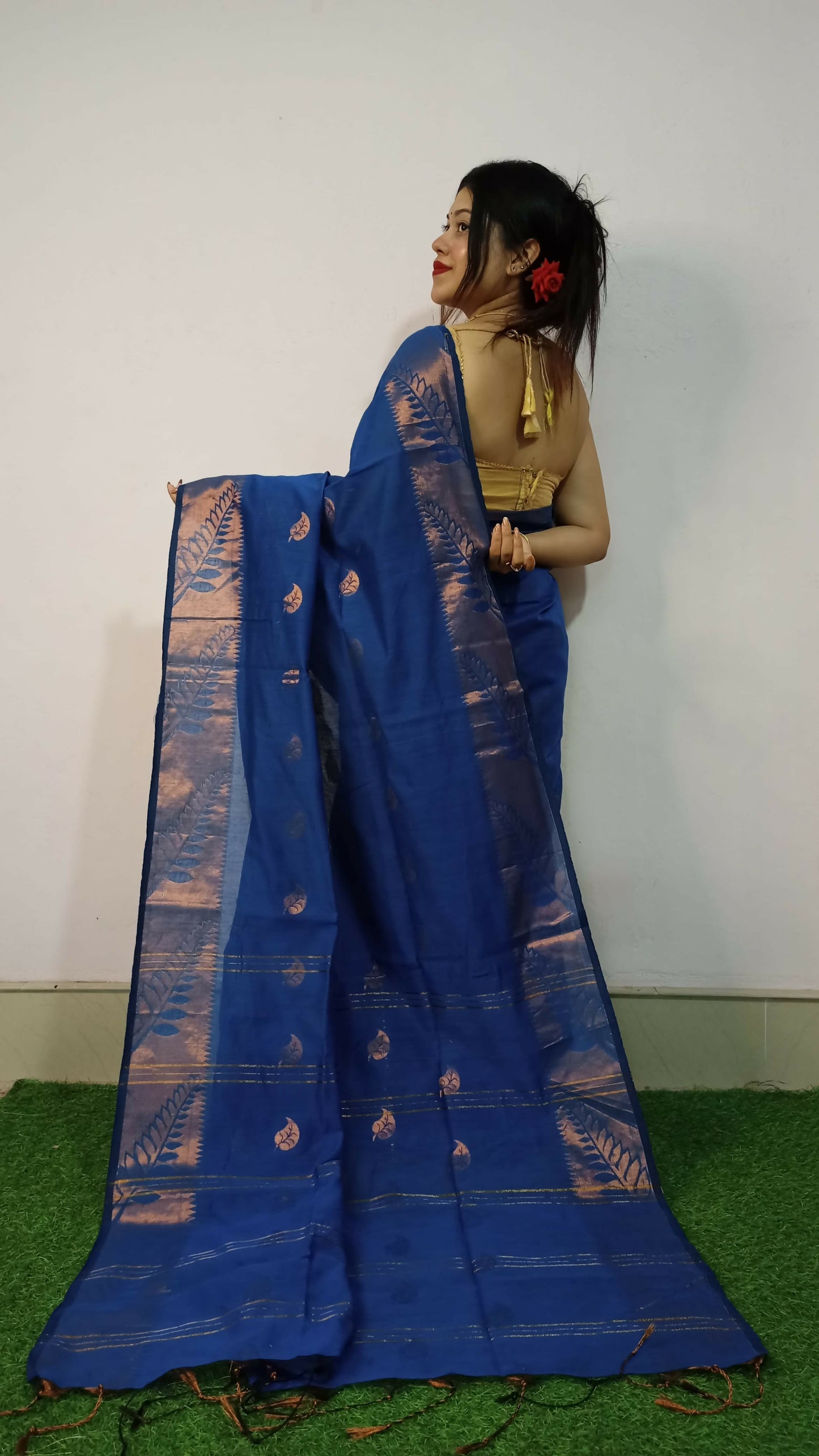 Exclusive Collection Beautiful Purssion Blue Cotton Silk Woven Handloom Saree With Running Blouse Piece - Swadesiicart