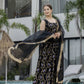 The52 Black Women's Gorgeous Printed Muslin Fabric Flared Kurta Pant and Dupatta Set - Swadesiicart