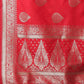 Mitera Red & Silver-Coloured Ethnic Motifs Zari Woven Design Silk Blend Banarasi Saree | Swadesiicart