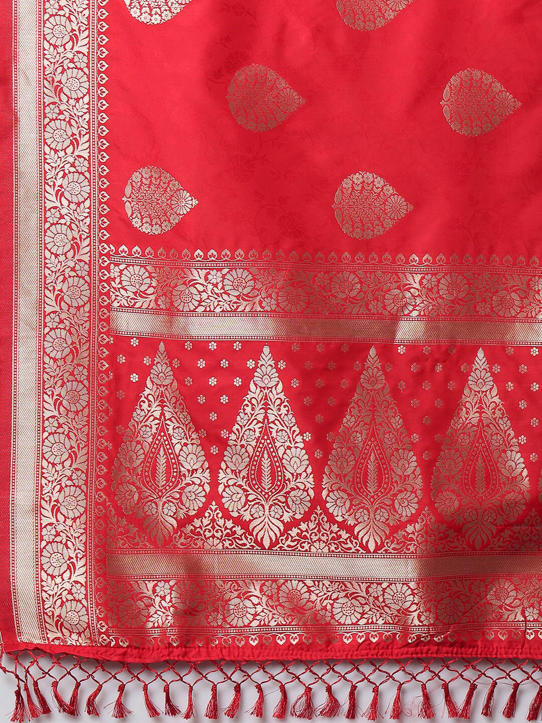 Mitera Red & Silver-Coloured Ethnic Motifs Zari Woven Design Silk Blend Banarasi Saree | Swadesiicart