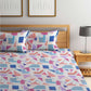 BOMBAY DYEING Serenita Blue Printed Cotton 144 TC King Bedsheet with 2 Pillow Covers - Swadesiicart