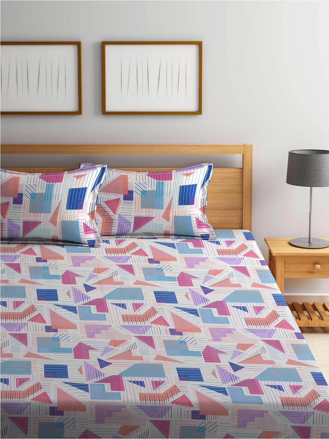 BOMBAY DYEING Serenita Blue Printed Cotton 144 TC King Bedsheet with 2 Pillow Covers - Swadesiicart