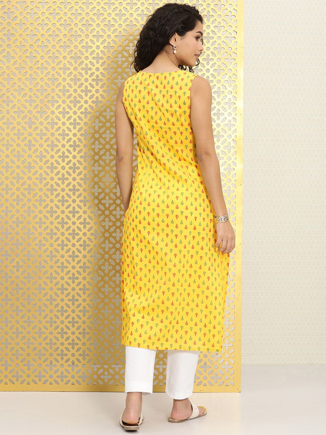 Ode by House of Pataudi Women Yellow Ethnic Motifs Printed Rozana Straight Kurta - Swadesiicart