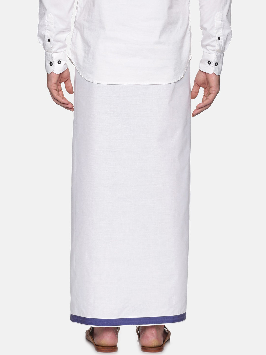 Sethukrishna Mens White Solid Readymade Cotton Dhoti | Swadesiicart