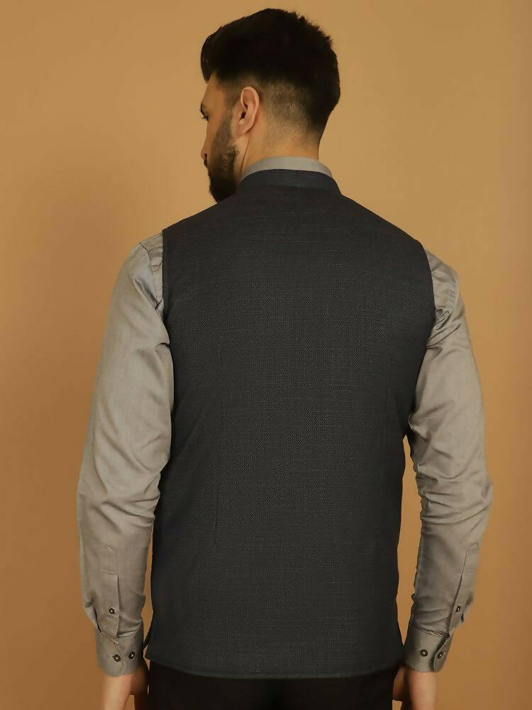Even Apparels Nehru Jacket With Welt Pockets - Blue | Swadesiicart
