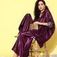 InWeave Women's Wine Navy Brocade Satin Boho Kurta Palazzo Set - Swadesiicart