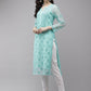 ADA Women Sea Green Embroidered Regular Chikankari Handloom Kurta with Trousers | Swadesiicart
