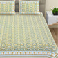 BELLA CASA Green & Blue Ethnic Motifs Cotton 180 TC King Bedsheet With 2 Pillow Covers