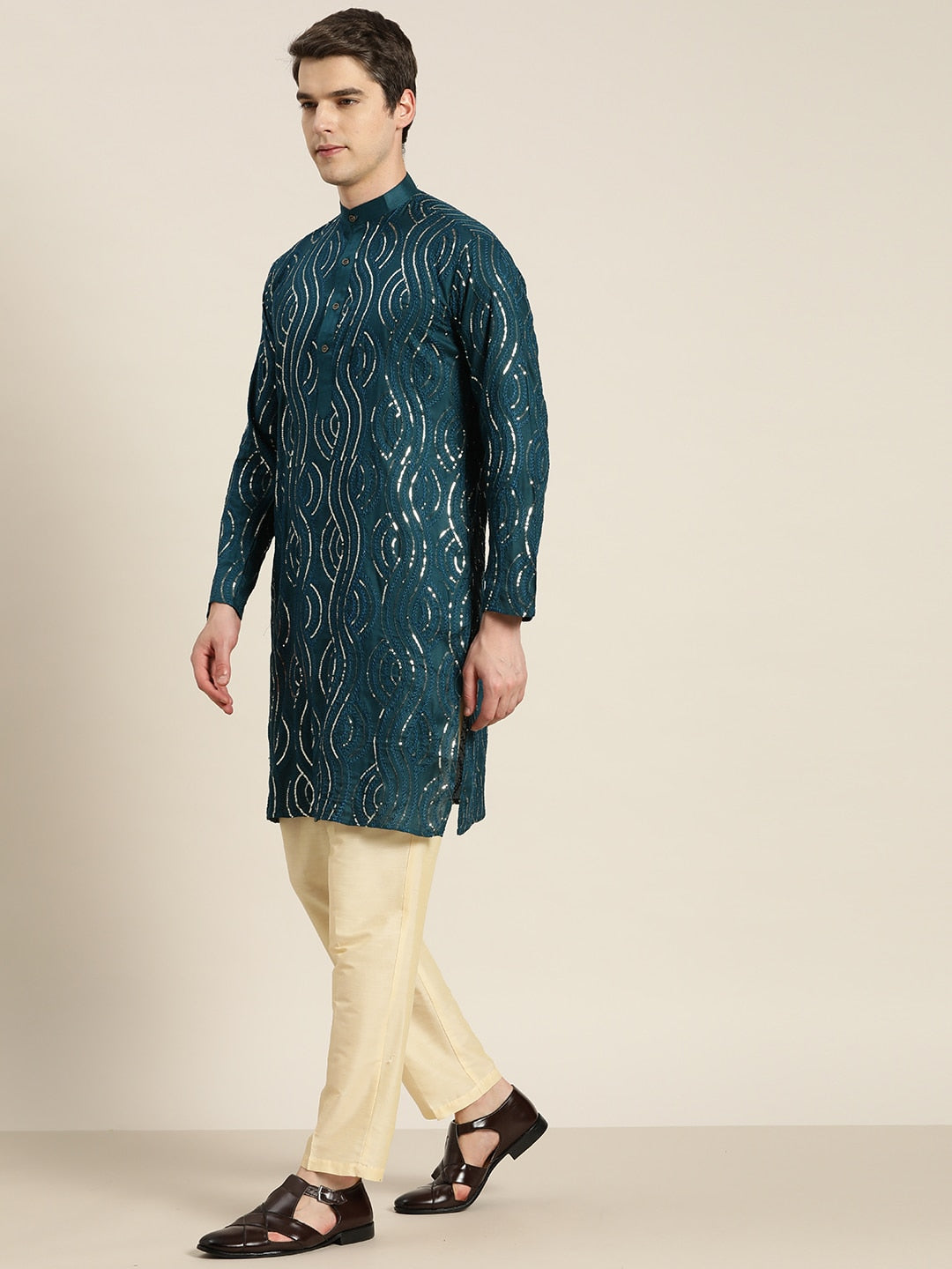 Sojanya Men Quirky Embroidered Sequinned Kurta | Swadesiicart