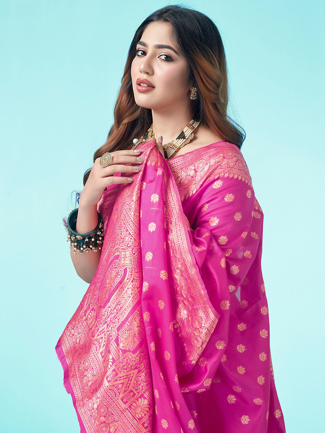 Kalini Floral Woven Design Zari Art Silk Banarasi Saree | Swadesiicart