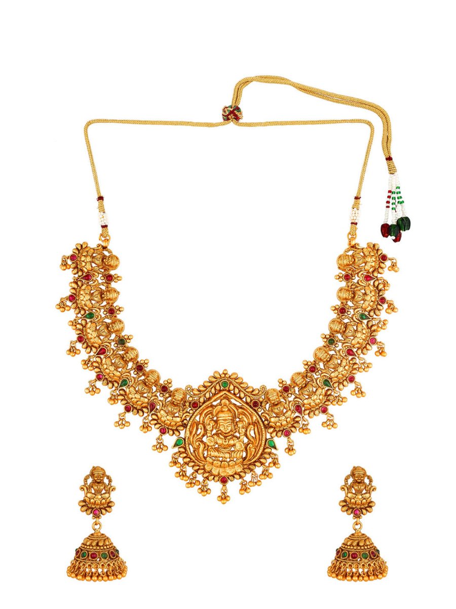 Aadita Women Gold-Toned & Plated Temple Choker Jewellery Set | Swadesiicart