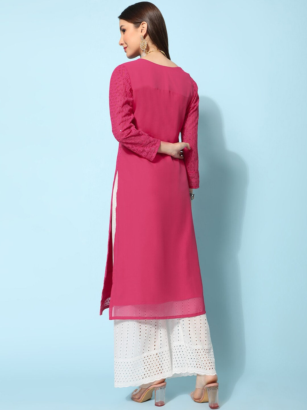 Kalini Ethnic Motifs Embroidered Chikankari Georgette Kurta | Swadesiicart