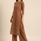 All About You Women Brown Ethnic Motifs Embroidered Chikankari Kurta with Palazzos | Swadesiicart