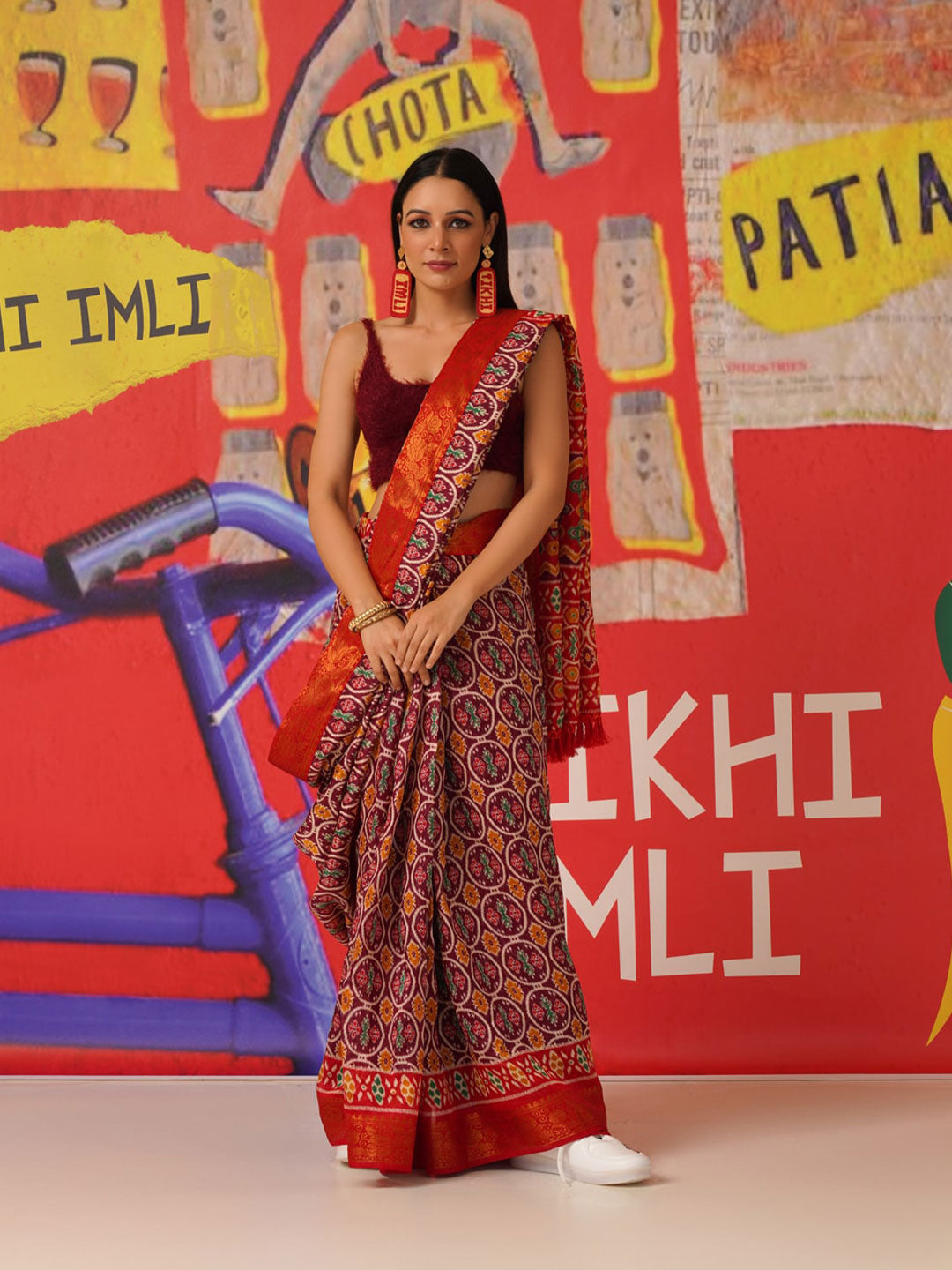 Tikhi Imli Ethnic Motifs Printed Cotton Ready to Wear Saree | Swadesiicart