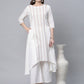 Ahalyaa Women's Off white Pure Cotton Printed Asymmetric Kurta Palazzo Set | Swadesiicart
