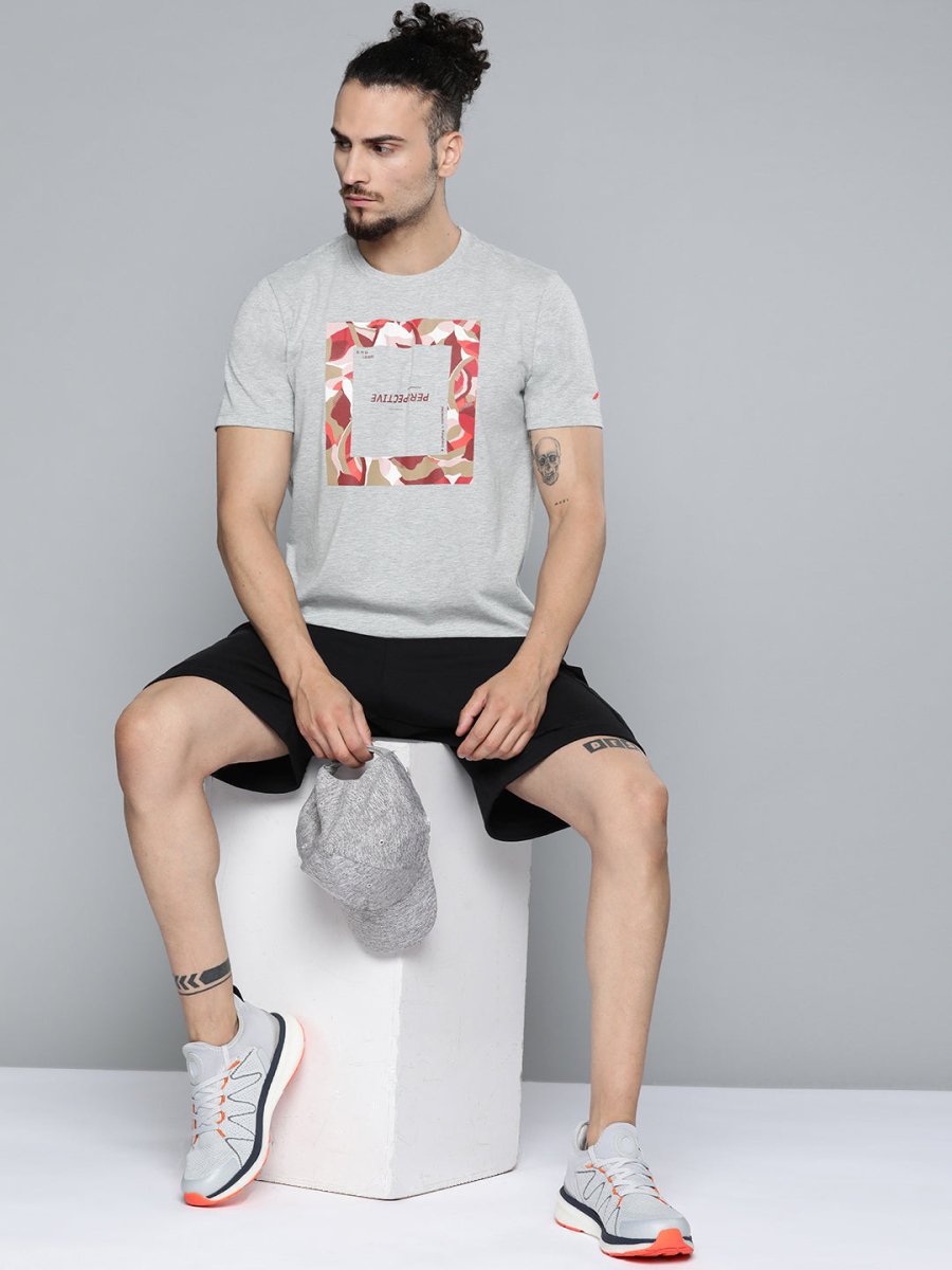 Alcis Men Grey Melange Typography Printed Slim Fit Gym T-shirt | Swadesiicart