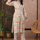 ADA Floral Printed Round Neck Regular Lucknowi Chikankari Kurta with Trousers | Swadesiicart