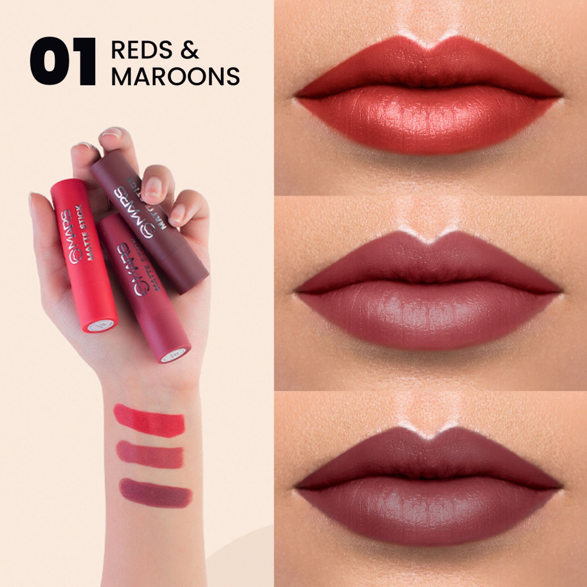 MARS Cosmetics Matte Lipsticks Box - 01 Reds and Maroons - Swadesiicart