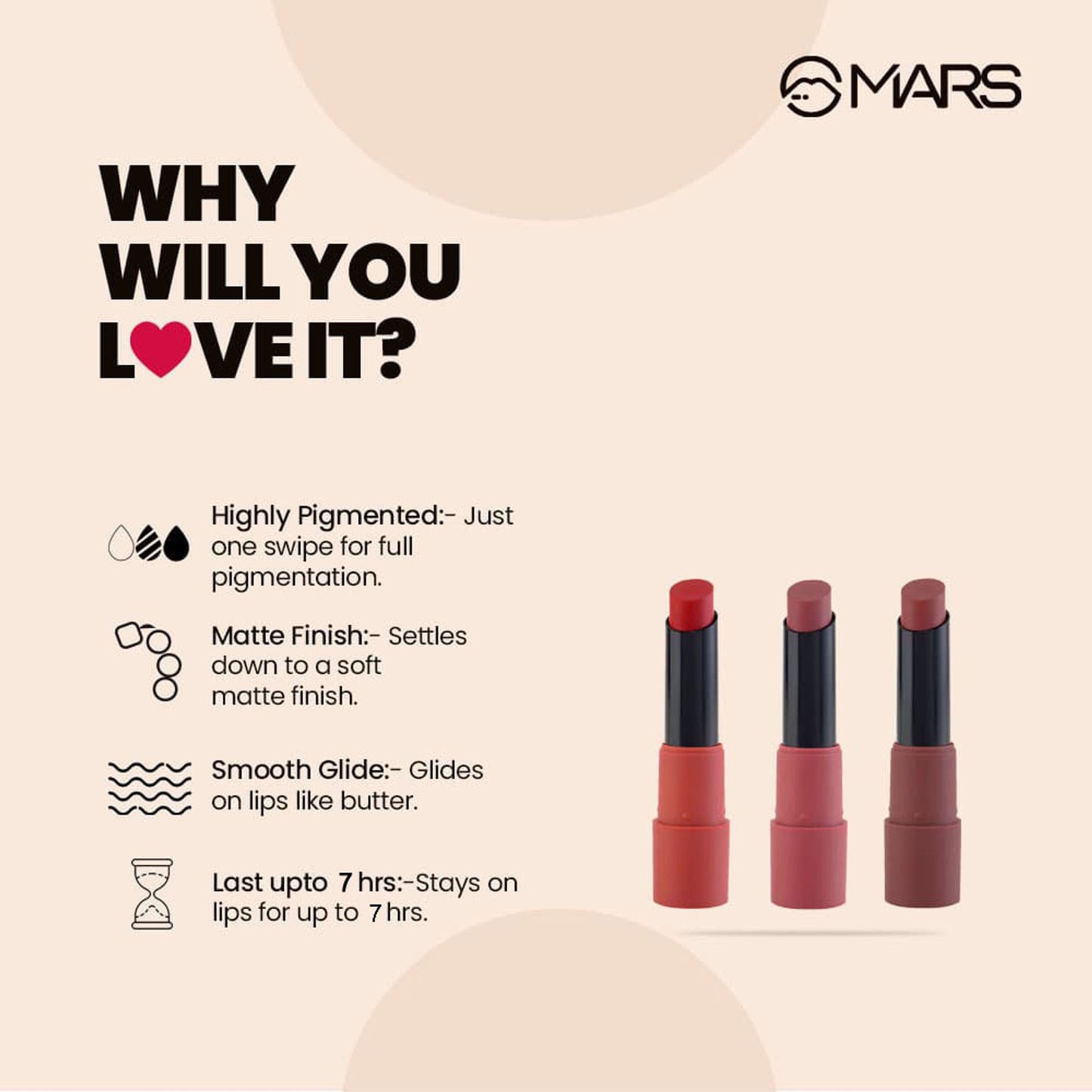MARS Cosmetics Matte Lipsticks Box - 01 Reds and Maroons - Swadesiicart