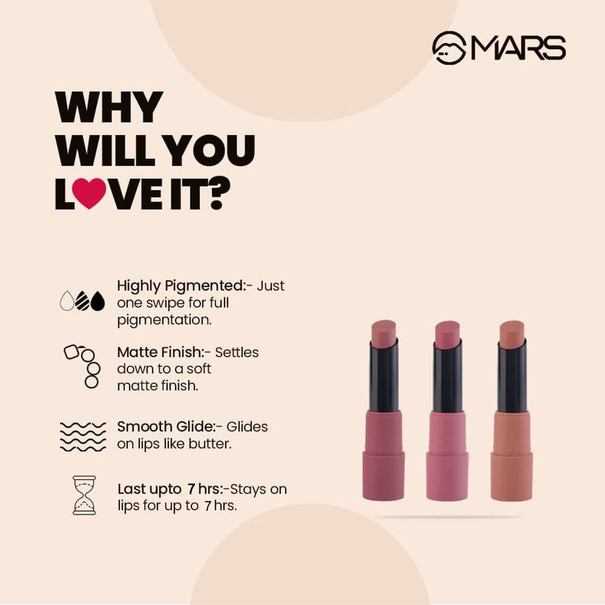 MARS Cosmetics Matte Lipsticks Box - 02 Peaches and Nudes - Swadesiicart