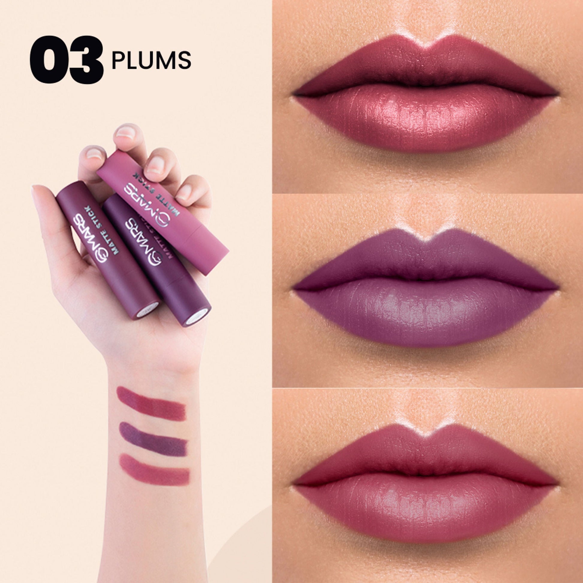 MARS Cosmetics Matte Lipsticks Box - 03 Plums - Swadesiicart