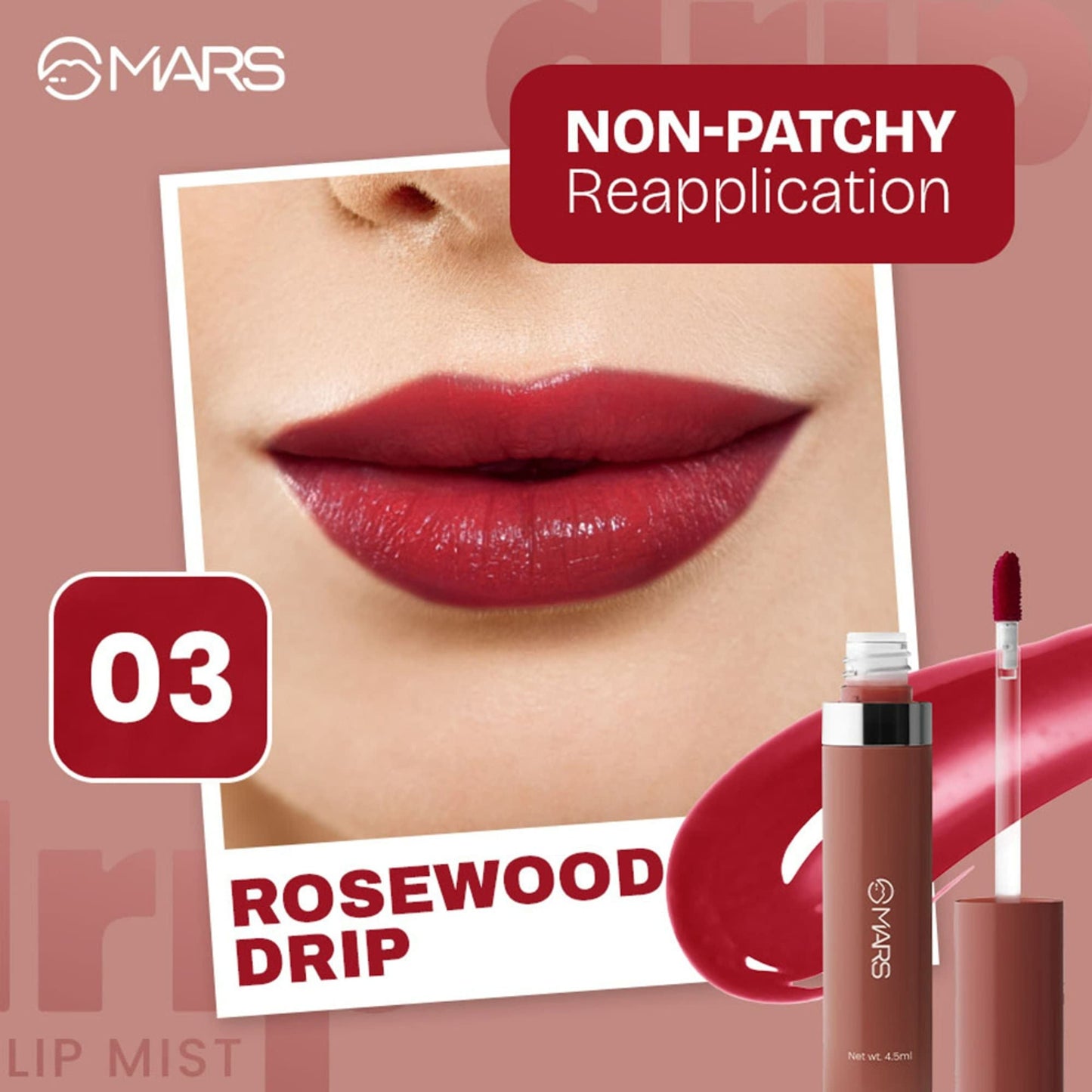 MARS Cosmetics Drip Lip Mist - 03 Rosewood Drip - Swadesiicart