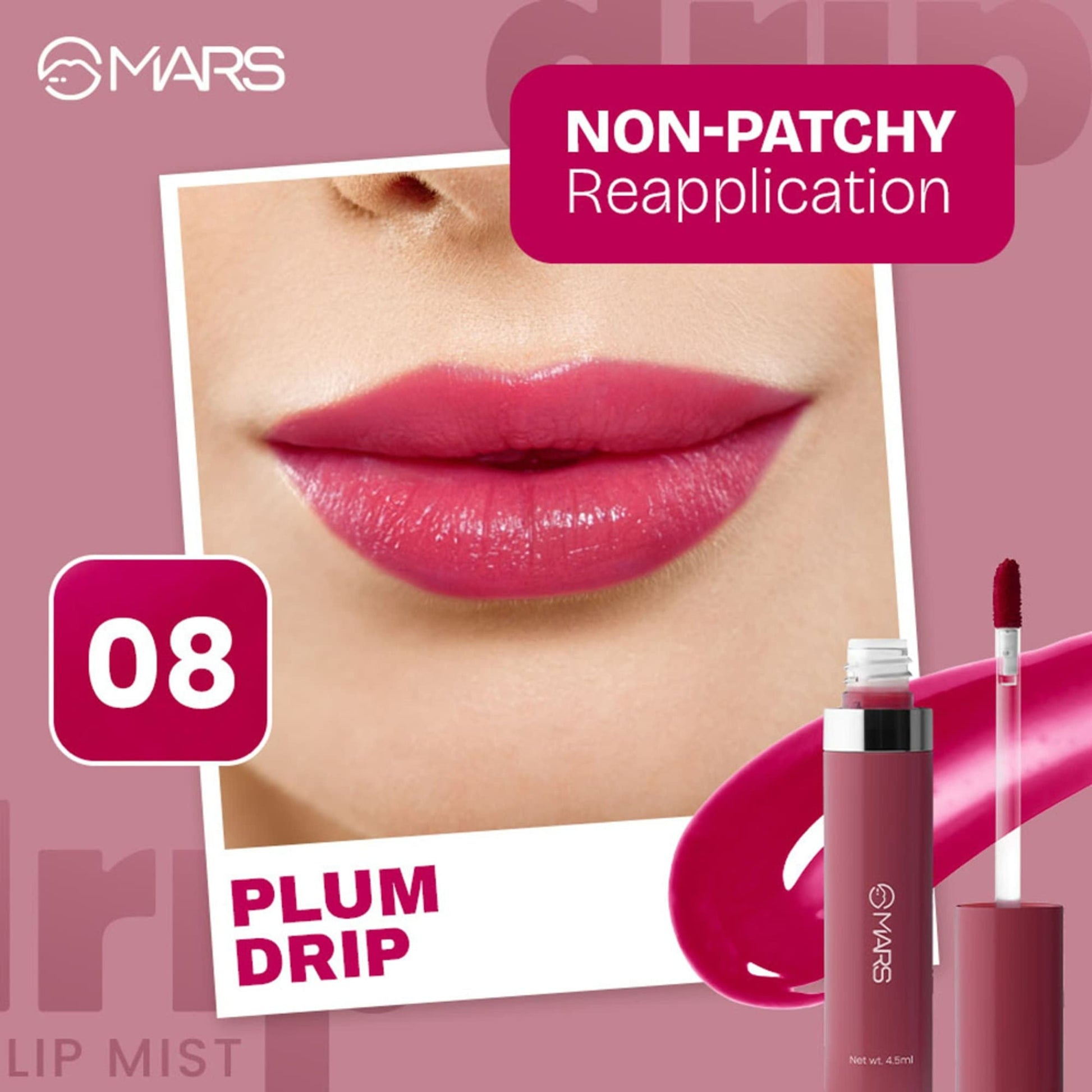 MARS Cosmetics Drip Lip Mist - 08 Plum Drip - Swadesiicart