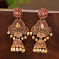 Shoshaa Maroon & Gold-Toned & Plated Contemporary Antique Jhumkas Earrings | Swadesiicart