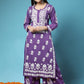 HOUSE OF KARI Women Purple Floral Embroidered Chikankari Pure Cotton Kurta with Palazzos | Swadesiicart