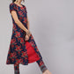 Aks Floral Printed Round Neck A-Line Kurta