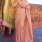 Mitera Peach-Coloured & Gold-Toned Ethnic Motifs Zari Silk Blend Banarasi Saree | Swadesiicart