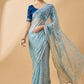 Blue Organza Sequence Embroidered Saree with Unstitched Blouse - Satya
