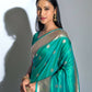 Vishnu Weaves Women's Teal Paithani Silk Zari Woven Saree with Unstitched Blouse - Swadesiicart