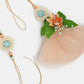 NVR Women & Men Set of 2 Peach Floral Design Pearl Beaded Bhaiya Bhabi Rakhi With Roli Chawal & Chocolate | Swadesiicart