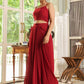 Janasya Maroon Georgette Solid Top Bottom Cape | Swadesiicart