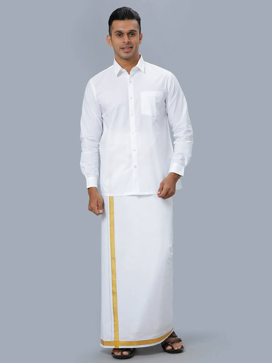 Ramraj Cotton Mens Full Sleeve Formal Poly Cotton White Shirt | Swadesiicart