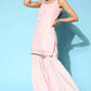 Ahalyaa Women Pink Colour Crepe Silver Foil Printed Kurta Sharara Set | Swadesiicart