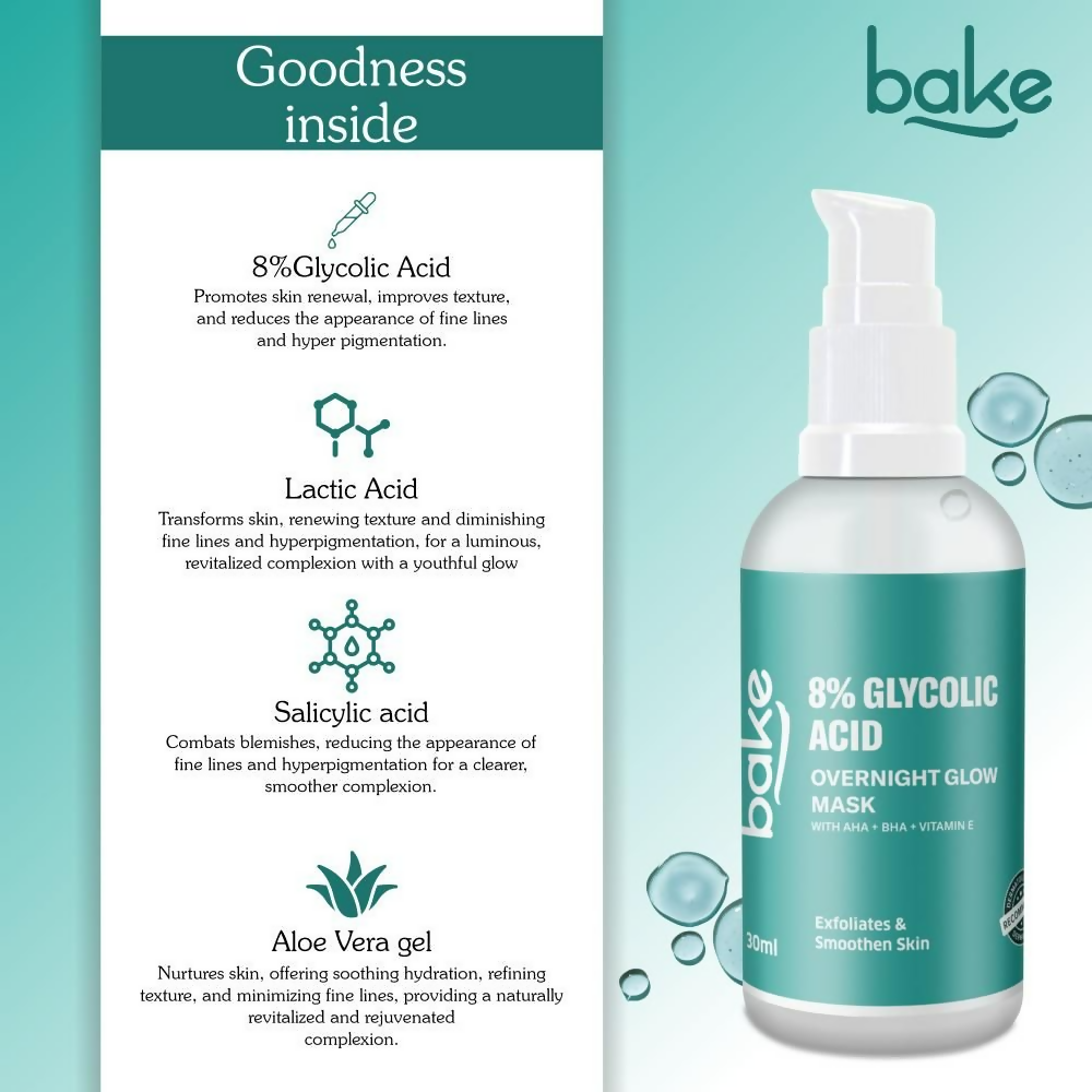 Bake 8% Glycolic Acid Overnight Glow Mask Serum | Swadesiicart