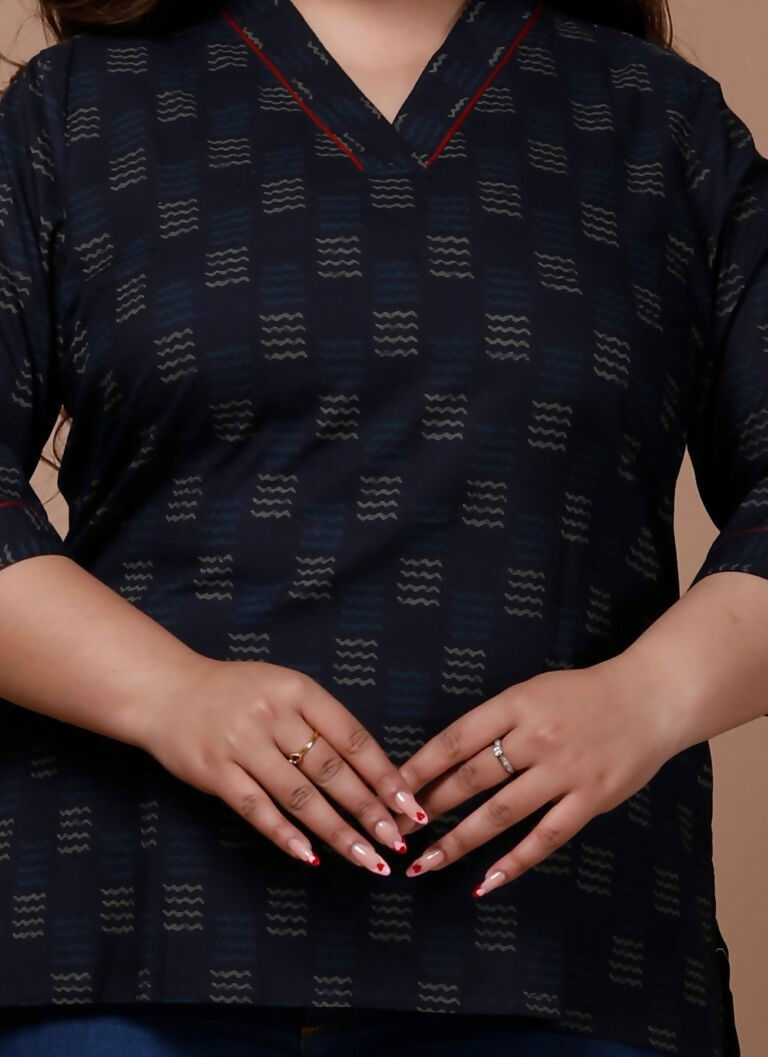 Miravan Women's Plus Size Blue Printed Indigo Kurti - Swadesiicart