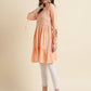 Peach Poly Cotton Yoke Embroidered A-line Top - Tarini - Swadesiicart
