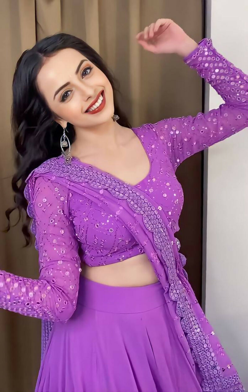 Jyoti Fashion Beautiful Lavender Sequence with Thread Embroidery work Faux Georgette Lehenga Choli with Dupatta | Swadesiicart