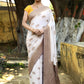 Joban Fashion Ivory Crepe Chiffon Pure Handloom Banarasi Silk Saree | Swadesiicart