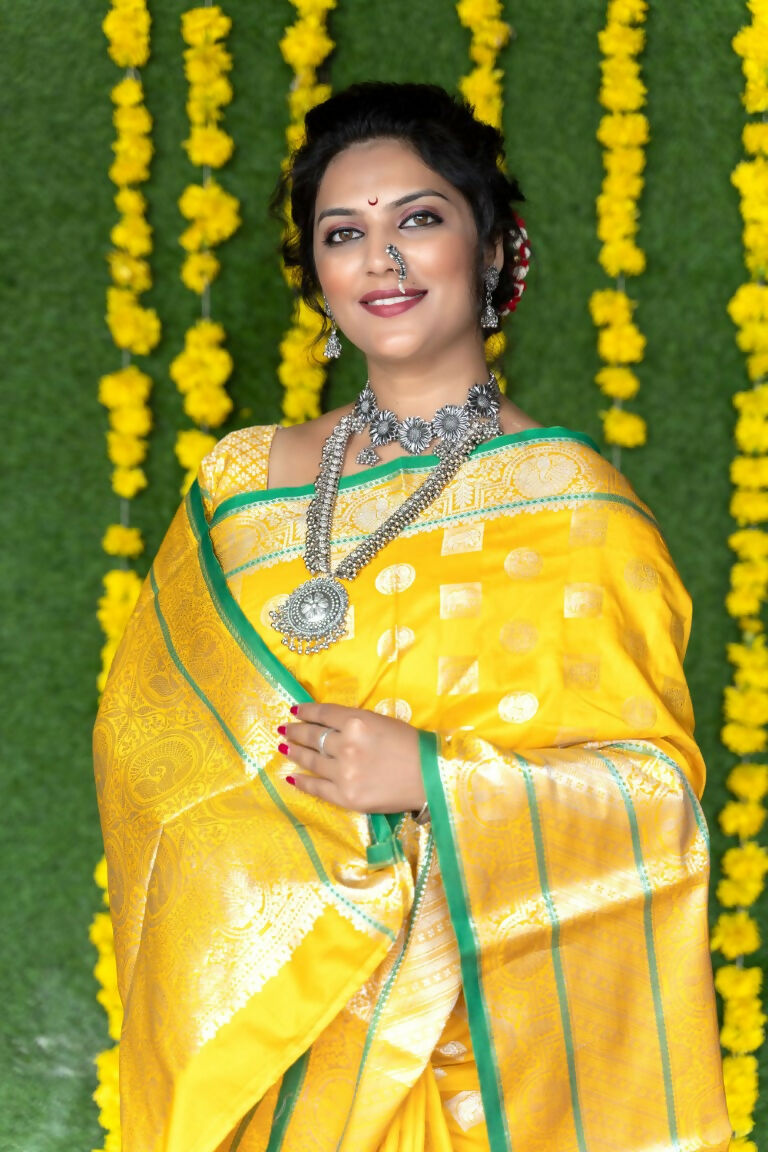 Jyoti Fashion Women's Yellow Soft Handloom Silk Zari Woven Saree with Blouse | Swadesiicart