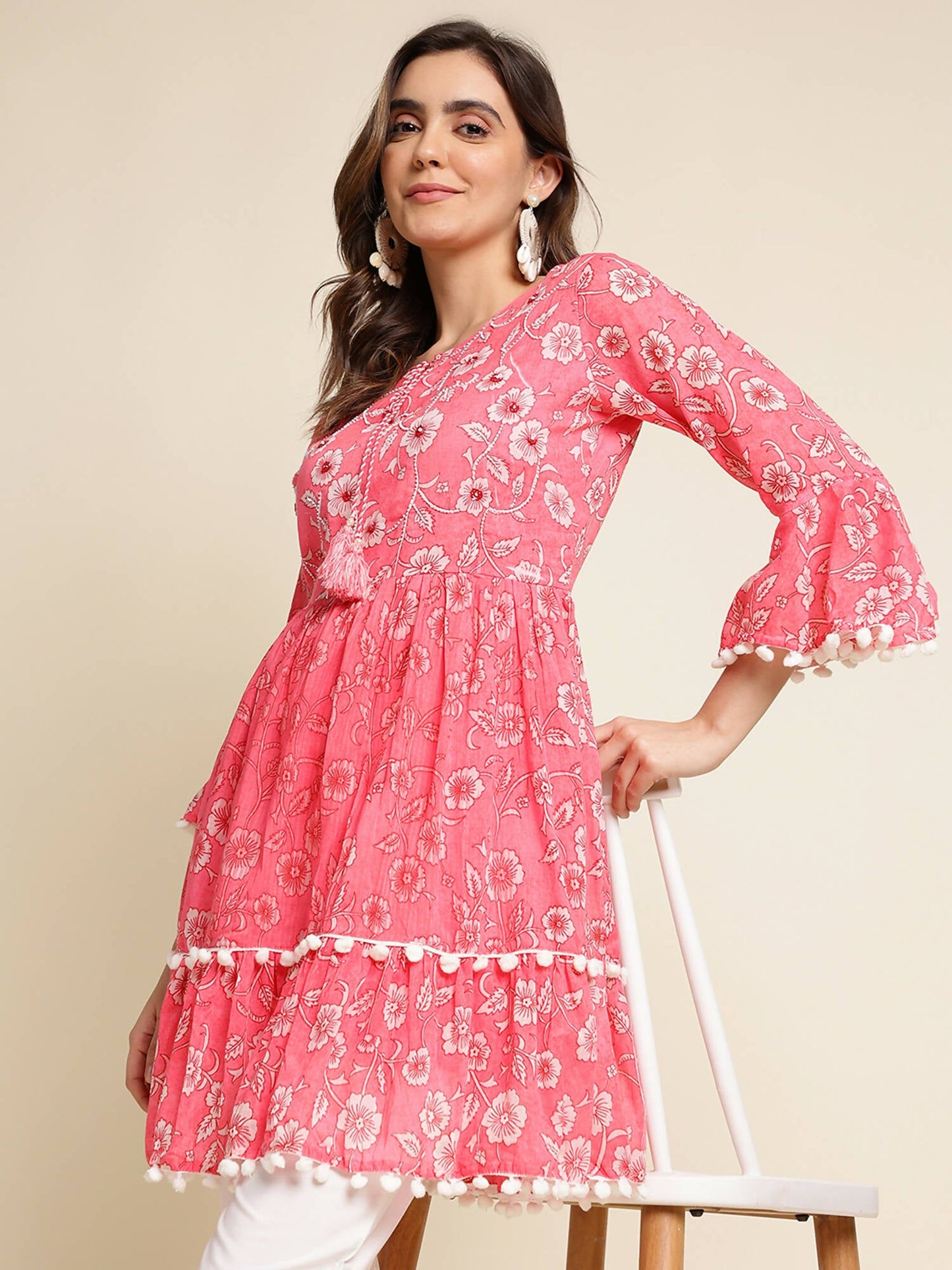 Pink Cotton Floral Printed Top - Himanshi - Swadesiicart