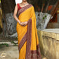 Joban Fashion Yellow Crepe Chiffon Pure Handloom Banarasi Silk Saree | Swadesiicart